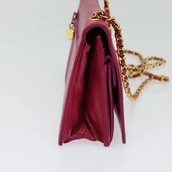 CHANEL Chain Wallet Grained Calf Skin Pink Gold CC Auth bs28262 - Picture 4 of 14